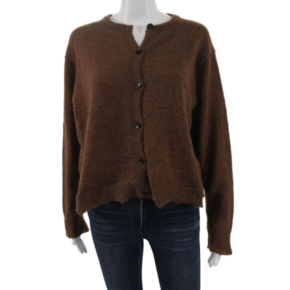Zara Sweaters - Zara Women Brown V-Neck Long Sleeve Cardigan Polyester Solid Fall Size L
